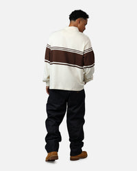 Carre Varsity Long Sleeve Polo Shirt Off White/Brown