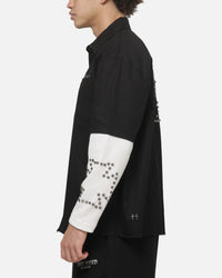 Saint Morta Marked Layered Long Sleeve Button Up Shirt Black/White