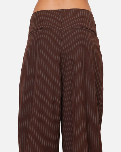 Carre Heritage Pleated Pants Brown Pinstripe