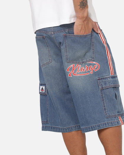 X-Large Oval Baggy Cargo Denim Shorts Indigo Blue