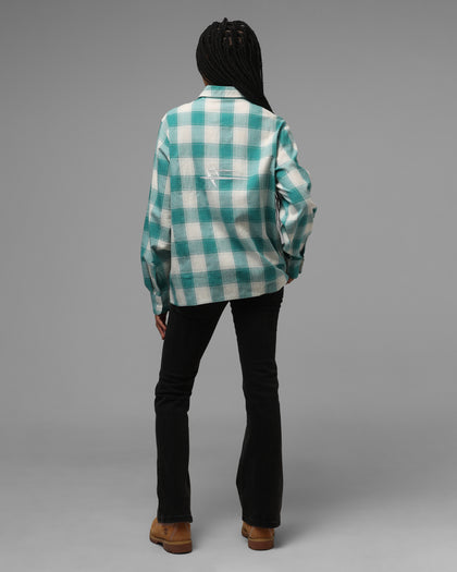 Loiter Hybrid Flannel Button Up Shirt Green-Plaid