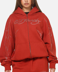 Ed Hardy Cyber Rhinestone Zip-Up Hoodie Red