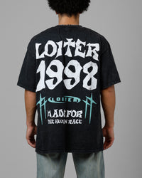 Loiter Staple Logo Drop T-Shirt Black Acidwash