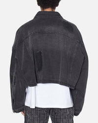 MNML Oversized Ripped Cropped Denim Jacket Washed Black