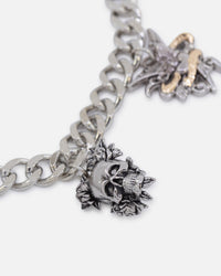Ed Hardy Multi Charm Cuban Chain Necklace Silver