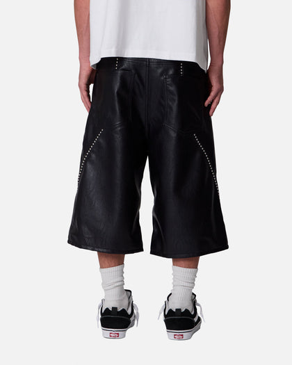 MNML Ultra Baggy Stud Leather Shorts Black