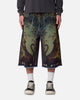 MNML Ultra Baggy Leopard Denim Shorts Multi