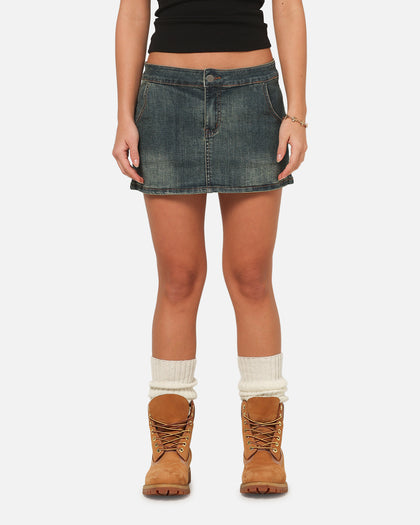 Ed Hardy Women's Tiger Denim Skirt Dirty Blue