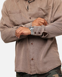 XXIII Acid Wash Button Up Over Shirt Washed Brown