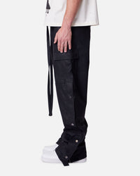 MNML Straight Leather Snap Zipper Cargo Pants Black