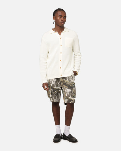 XXIII Zyair Knit Rib Long Sleeve Button Up Shirt Cream