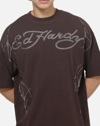 Ed Hardy Cyber Skull T-Shirt Chocolate