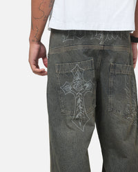 Ed Hardy Ghost Tattoo Ultra Wide Jeans Dirty Denim