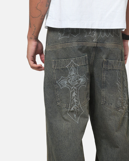 Ed Hardy Ghost Tattoo Ultra Wide Jeans Dirty Denim