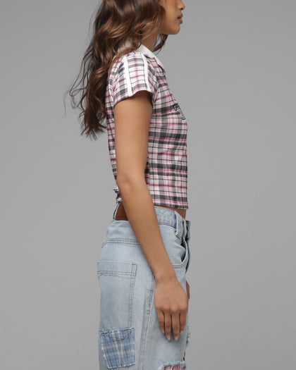 Loiter Women's Unity Crop T-Shirt Pink Plaid