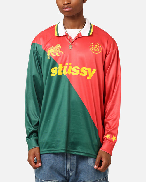 Stüssy Football Polo Long Sleeve T-Shirt Red/Green