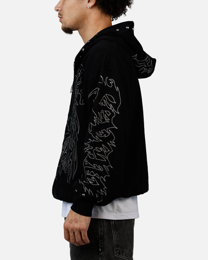 Revenge Tribal Skull Studded Zip Hoodie Black