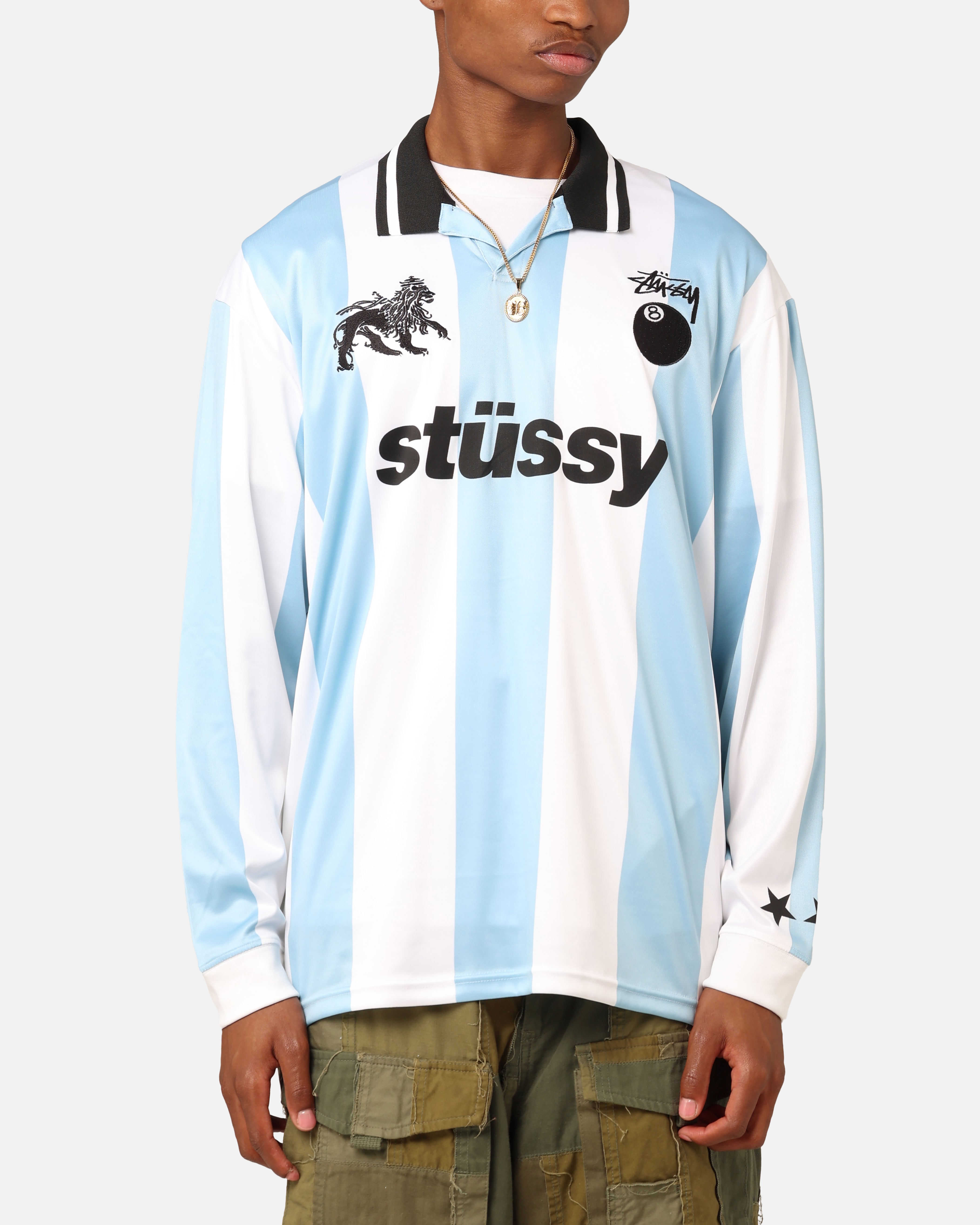 トップス Stussy Football POLO Long Sleeve T-Shirt Stüssy Football Polo Long Sleeve T-Shirt Blue/White | Culture Kings