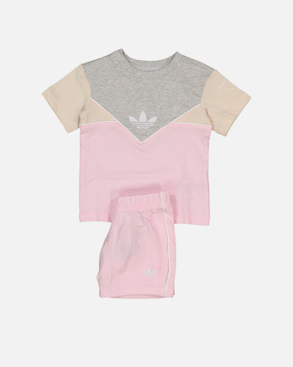 Adidas Infants' Adicolour Shorts and T-Shirt Set Clear Pink