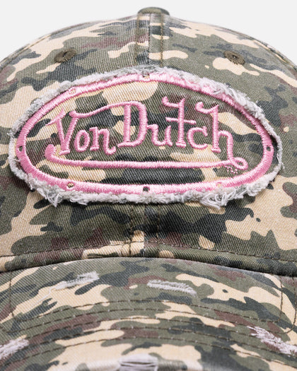 Von Dutch Distressed Dad Strapback Camo Pink