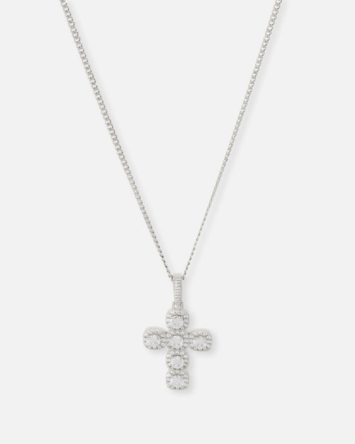 Saint Morta Iced Cushion Cross Pendant Iced White Gold