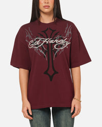 Ed Hardy Trinity Rhinestone T-Shirt Plum