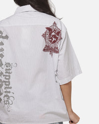 Worship Restraint Box Crop Shirt White Pinstripe