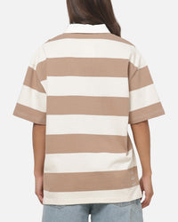 Vouseti Post Game Polo Shirt Latte White Stripe