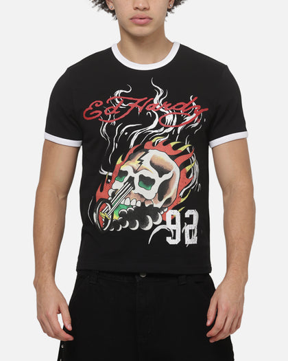 Ed Hardy Flame Skull Ringer T-Shirt Black