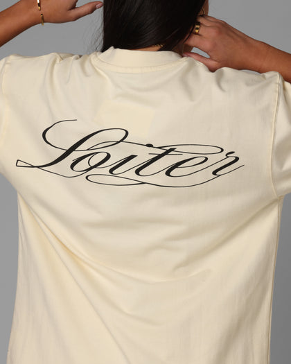 Loiter Script Boxy T-Shirt Off White