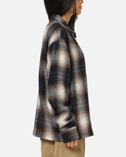Carre Ombre Zip Up Long Sleeve Shirt Black Plaid