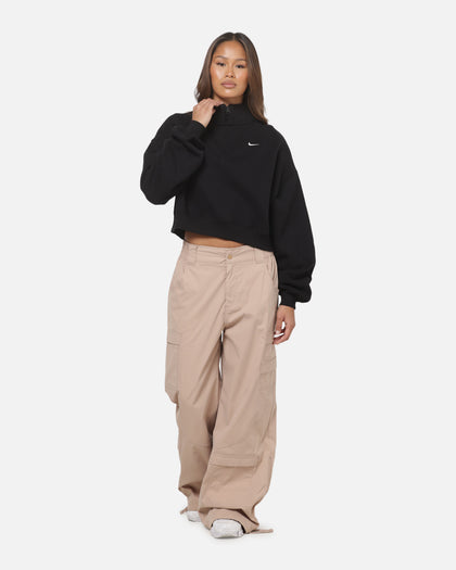 Nike Women's Studio Fleece Oversized 1/4-Zip Cropped Top Black