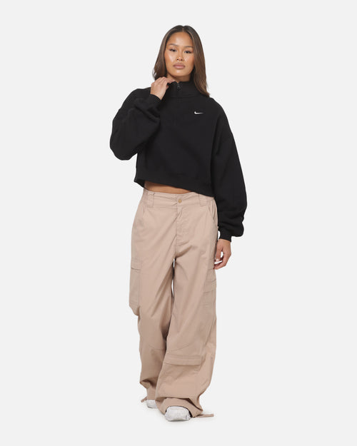 Nike Women's Studio Fleece Oversized 1/4-Zip Cropped Top Black