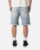 MNML Distressed Spider Denim Shorts Light Blue