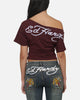 Ed Hardy Women's Off Shoulder T-Shirt Plum