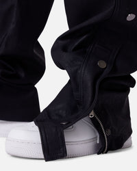 MNML Straight Leather Snap Zipper Cargo Pants Black