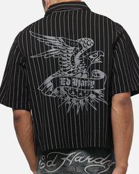 Ed Hardy Eagle Button Up Shirt Black Pinstripe