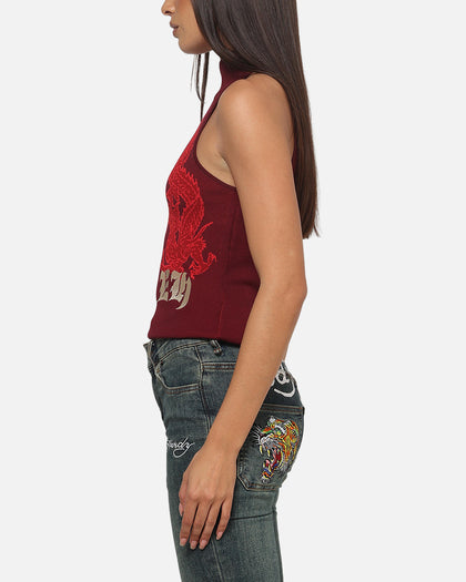 Ed Hardy Women's Dragon Knitted Top Plum