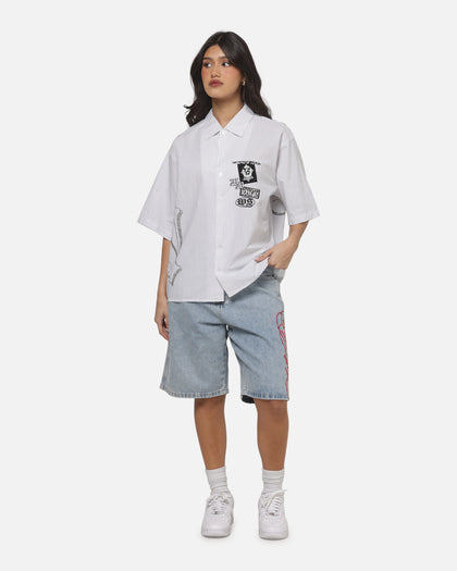 Worship Restraint Box Crop Shirt White Pinstripe