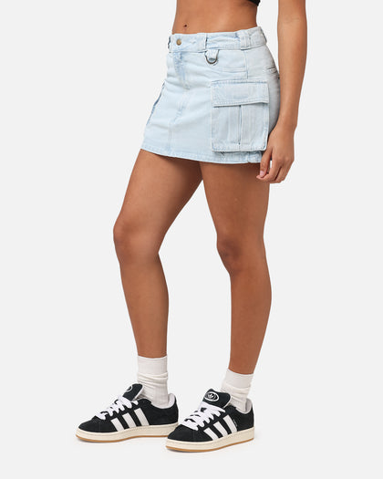 Dickies Women's 874 Light Denim Cargo Mini Skirt Sky Blue