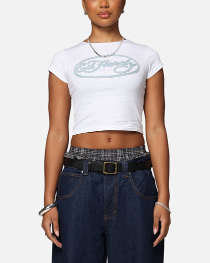 Ed Hardy Women's Distressed Logo Baby T-Shirt White