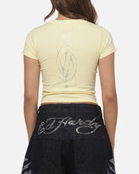 Ed Hardy Women's Cyber Rhinestone Baby T-Shirt Butter Yellow