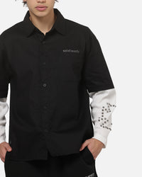 Saint Morta Marked Layered Long Sleeve Button Up Shirt Black/White