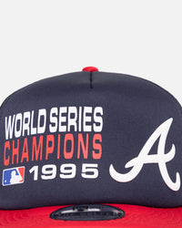 New Era Atlanta Braves 'Puff Print' Pre-Curved Golfer Trucker Snapback Navy/Scarlet