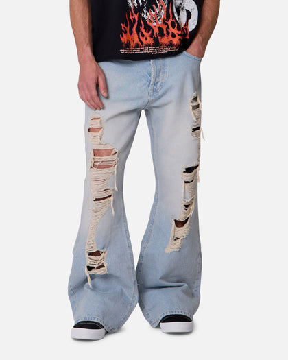 MNML Distressed Kick Flare Denim Jeans Blue