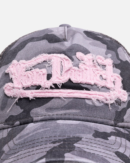 Von Dutch Washed Twill Trucker Hat Camo Pink