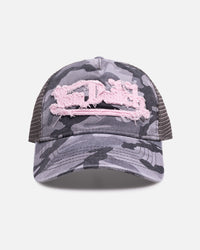 Von Dutch Washed Twill Trucker Hat Camo Pink