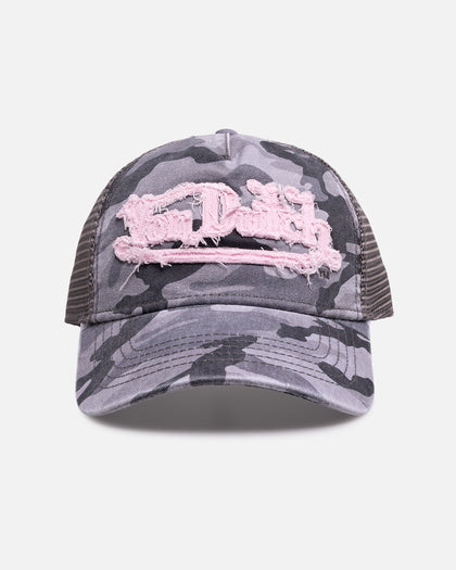 Von Dutch Washed Twill Trucker Hat Camo Pink