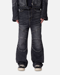 MNML Panelled Moto Denim Jeans Washed Black