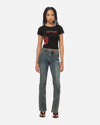 Ed Hardy Women's Rose Heart Baby T-Shirt Black/Red